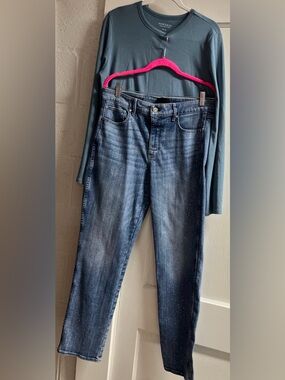 2 pc WHBM Embellished Jeans/grey long sleeve sz XL